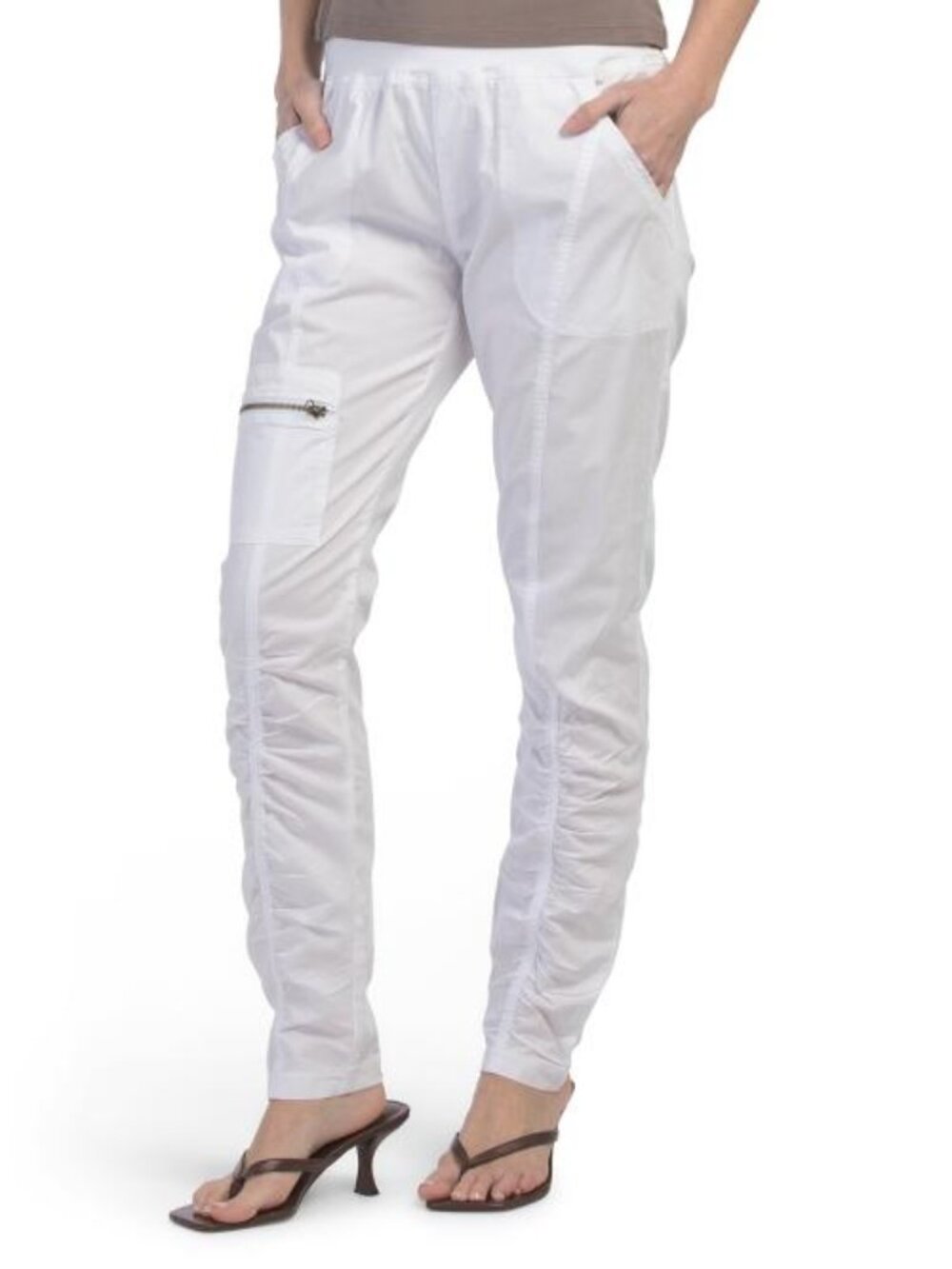White Women's Drawstring Cargo Jogger Pants